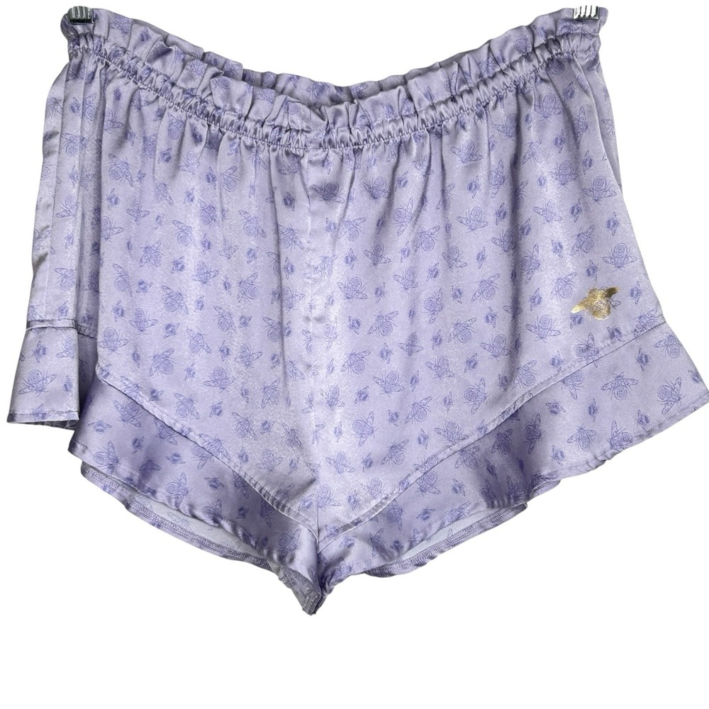 Bridgerton Satin Coquette Ruffle Pajama Sleep Shorts Medium Bee Romantic Purple - Picture 1 of 8